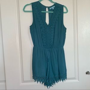 Teal Romper With Monochrome Trim